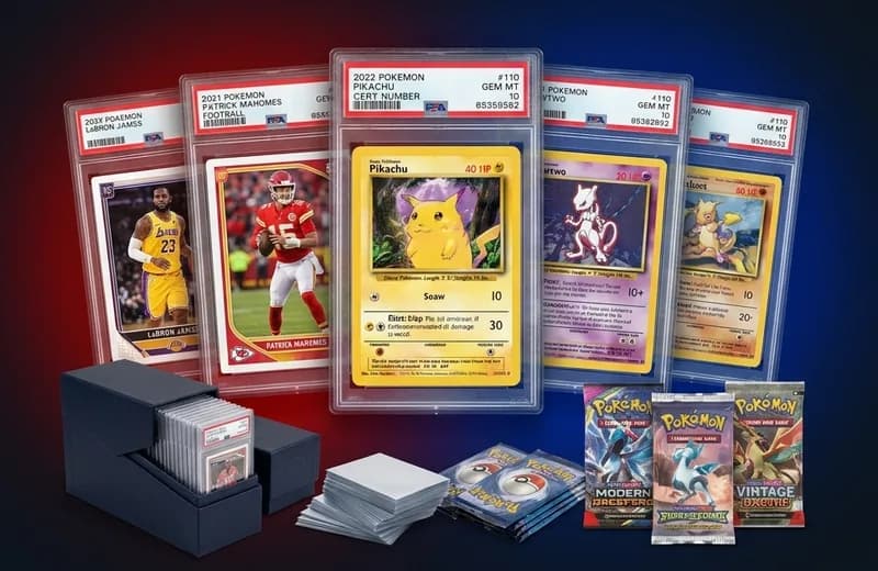 Graded cards, sealed booster packs and card storage supplies